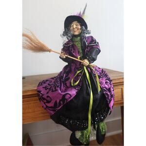 Halloween Witch Shelf Sitter 29" Resin Face and Hands Detailed Whimsical Witch